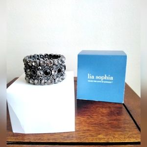 Lia Sophia Vintage stretch bracelet black, crystal and metal